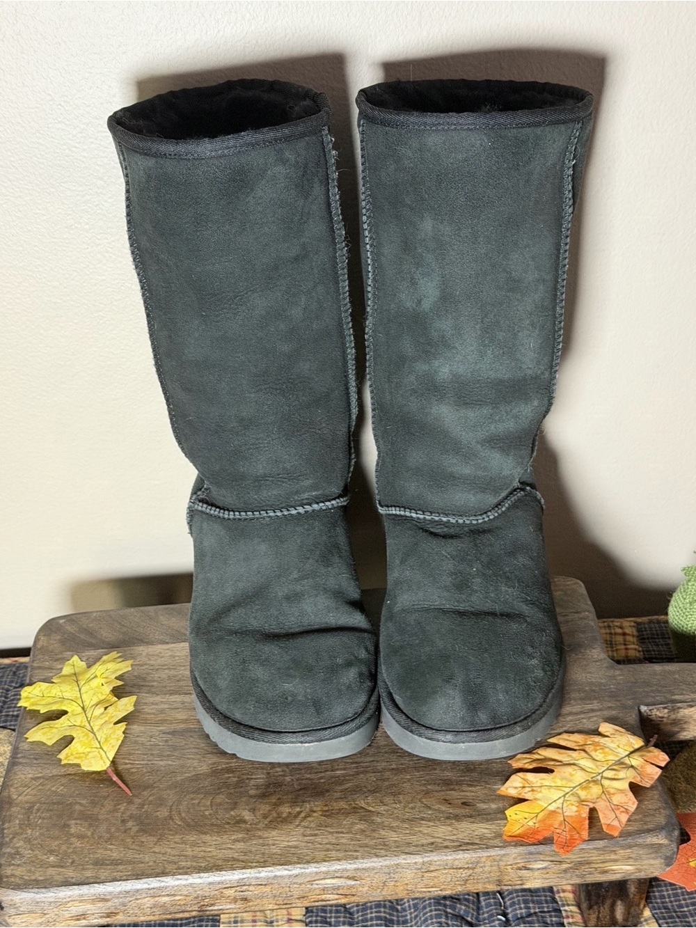 UGG Tall Black Suede Winter Boots size 9